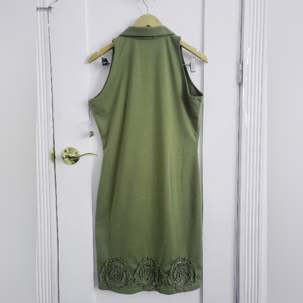 New Party Mini Dress - Green Sleeveless Ruffle Rosette | Samuel Dong - Picture 6 of 6